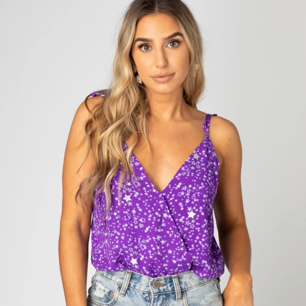 Buddy Love CRYSTAL TIE SHOULDER SURPLICE BODYSUIT - ULTRAVIOLET